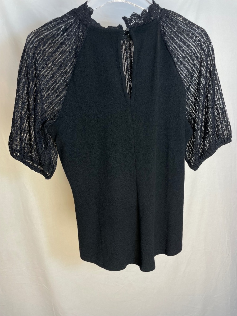 RW&Co Black Lace Yoke Top Blouse Size M | Victorian Collar Lace Sleeve Romantic